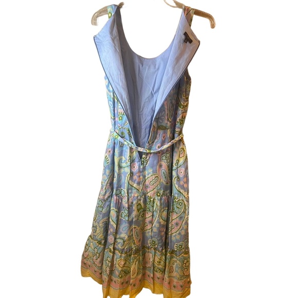 Talbots Pastel Paisley Pattern Tie Waist Sleeveless Midi Dress Petite 10 - Picture 10 of 10